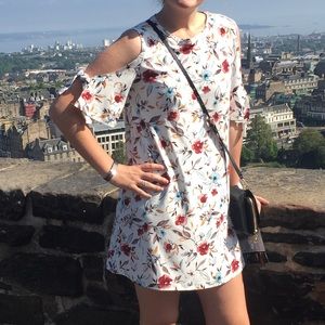 Mango White Floral Dress Tie Sleeves